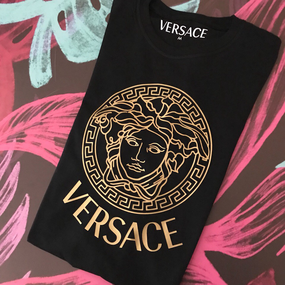 Чорна футболка Versace Gold. Люкс
