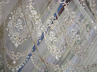 Тюль фатин айвори/золото Monika вышивка со стразами, высота 2,9 м
