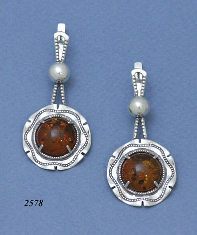 Сережки зі срібла з імітацією бурштину., фото 2