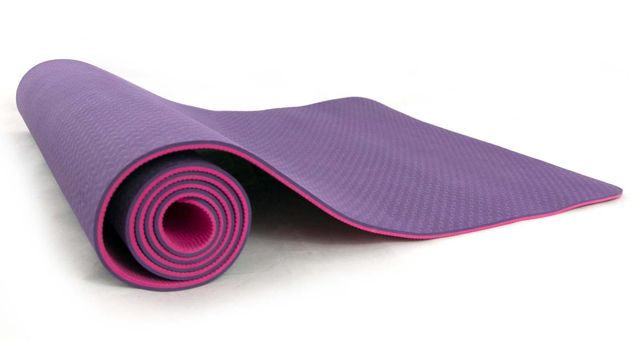 Килимок для йоги та фітнесу TPE (йога мат, каремат спортивний) OSPORT Yoga ECO Pro 8мм (FI-0112) Фіолетово-рожевий