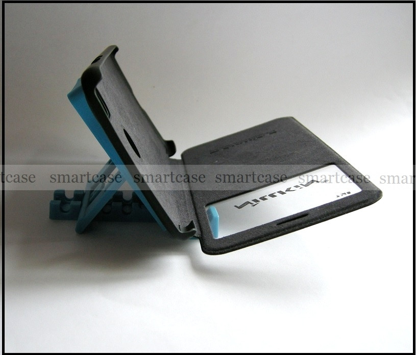 Черный смарт чехол с окошком для Xiaomi MI A2 от Nillkin Qin в коже PU - фото 7 - id-p799736721