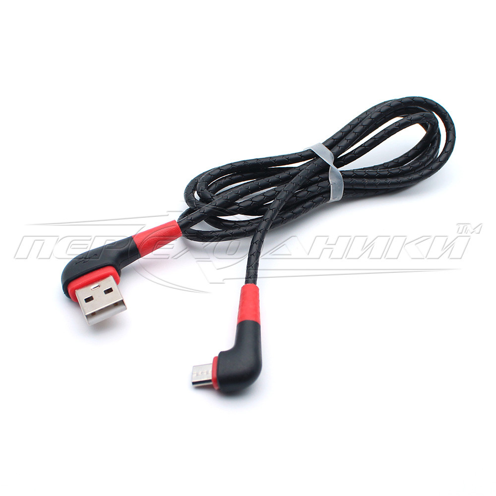 Кабель USB 2.0 угловой - micro USB угловой, плетенный, черный, 1м