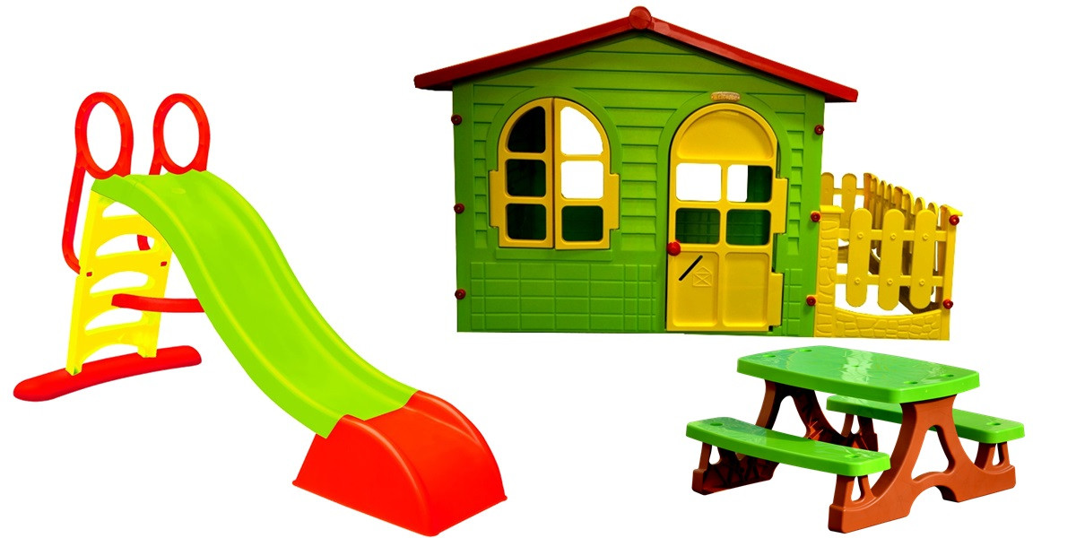 Дитячий ігровий будиночок 3в1 + Гірка + Столик з лавками