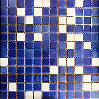 Мозаика синяя с белым Glass Mosaik HVZ-027