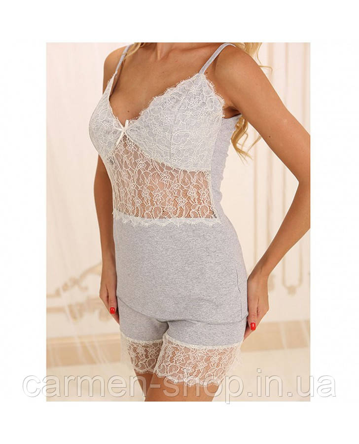 Піжама жіноча з бавовни з мереживом П-М-57 Violet delux, розмір S, фото 1