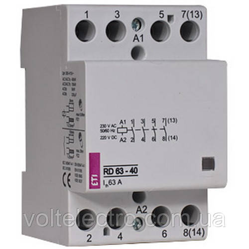 Модульні контактори RD63-40 230V,63A, 4Н.О, АС/DC