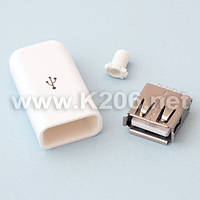 USBA-G-K2/WHITE Разъем: USB-A; гнездо; на кабель под пайку с корпусом; PIN:4; белый (USB 2.0)
