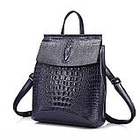 Рюкзак сумка міський жіночий шкіряний з тисненням під крокодила (синій), фото 2