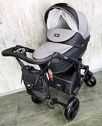 Всесезонна дитяча коляска 2 в 1 "POLO" чорно-сіра