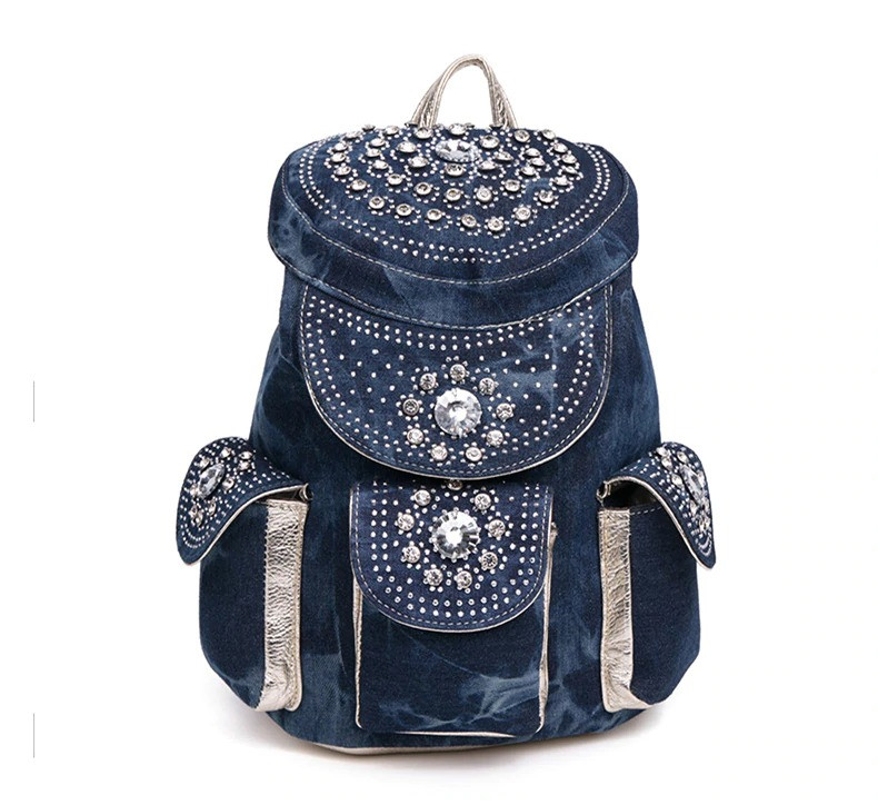 Рюкзак міський жіночий джинсовий зі стразами (синій), фото 1
