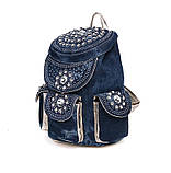 Рюкзак міський жіночий джинсовий зі стразами (синій), фото 2