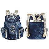 Рюкзак міський жіночий джинсовий зі стразами (синій), фото 6