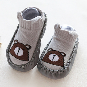 Шкарпетки-тапочки для дому Сірі з ведмедиком