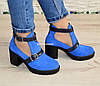 Ботильйони відкриті жіночі замшеві на стійкому каблуці, колір електрик, фото 8