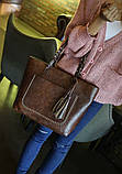Жіноча сумка велика коричнева з пензликом з екошкіри гурт, фото 6