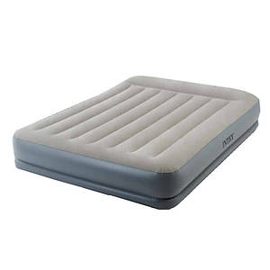 Двоспальне надувне флоковане ліжко Intex 64118. з підголівником, бежева, 203 х 152 х 30 см