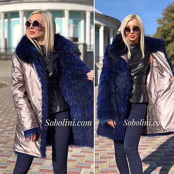Шуба з хутра єнота двостороння