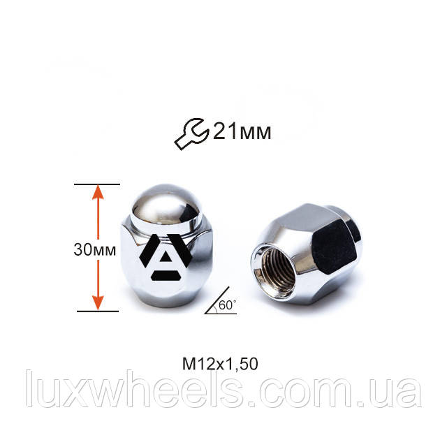 Гайка колісна A701145 М12х1,5х30мм Конус (Mazda, Kia, Hyundai, Daihatsu) Закрита Хром Ключ 21