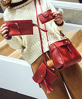Комплект 4-в-1 сумка через плече клатч візитниця гаманець шкіра PU бордовий