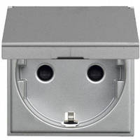 Розетка із заземленням, шторками та кришкою (срібний) Zenit ABB N2288.1 PL