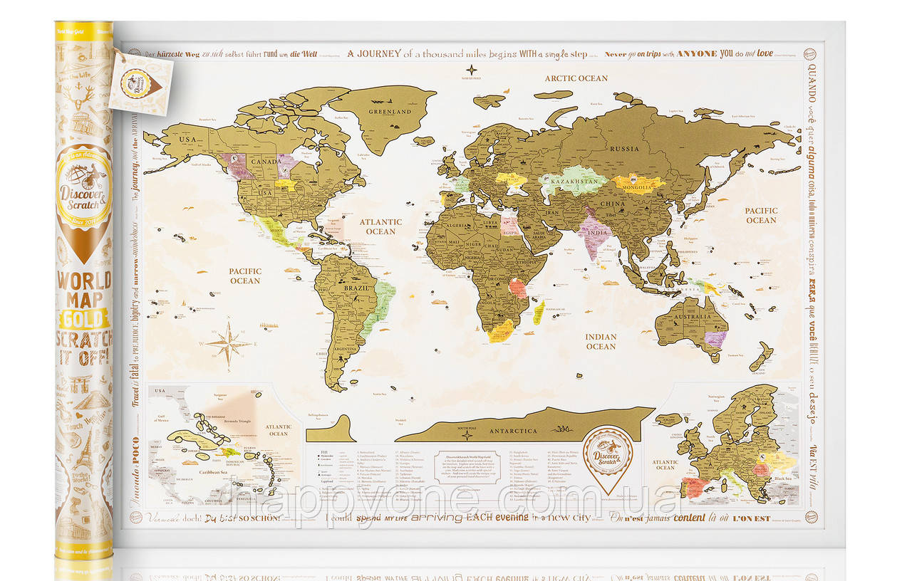 Скретч-карта світу Discovery Map World Gold (в тубусі) англійською