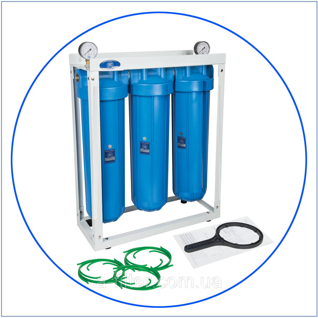 Потрійна система корпусів типу "Big Blue" 20" на металевій монтажній рамі., фото 1