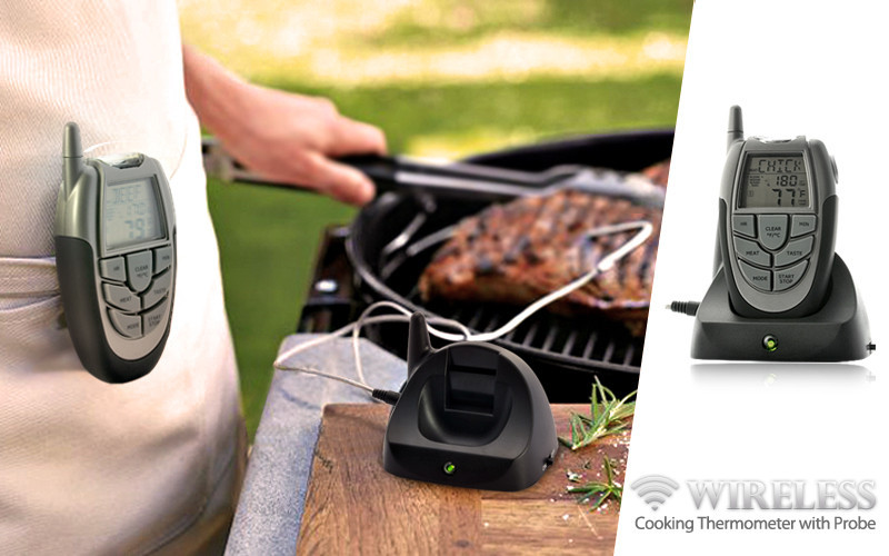 Бездротовий термометр (до 100 м) з щупом для приготування їжі CVMH-G353 (-10 до +250 °С) З ф-їй Будильник, фото 1