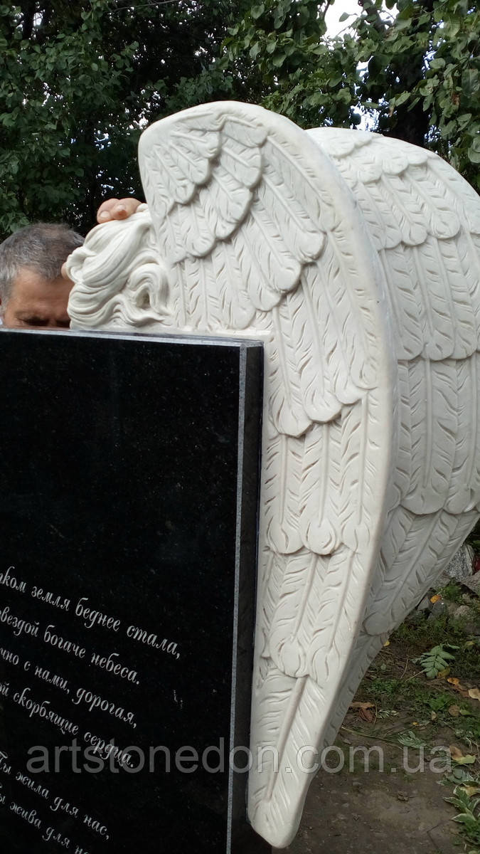 Ангел з мармуру для пам'ятника (білий і золото) 75*50 см - фото 4 - id-p261835925