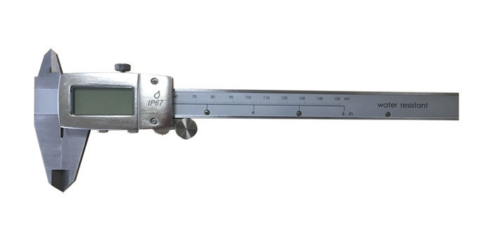 Штангенциркуль цифровий KM-DSKW-150 (0-150/0,01 мм; ±0.03 мм), IP67, металевий корпус