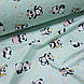 Тканина польська бавовняна, панди із золотом (глітером) на м'ятному (0009), фото 4
