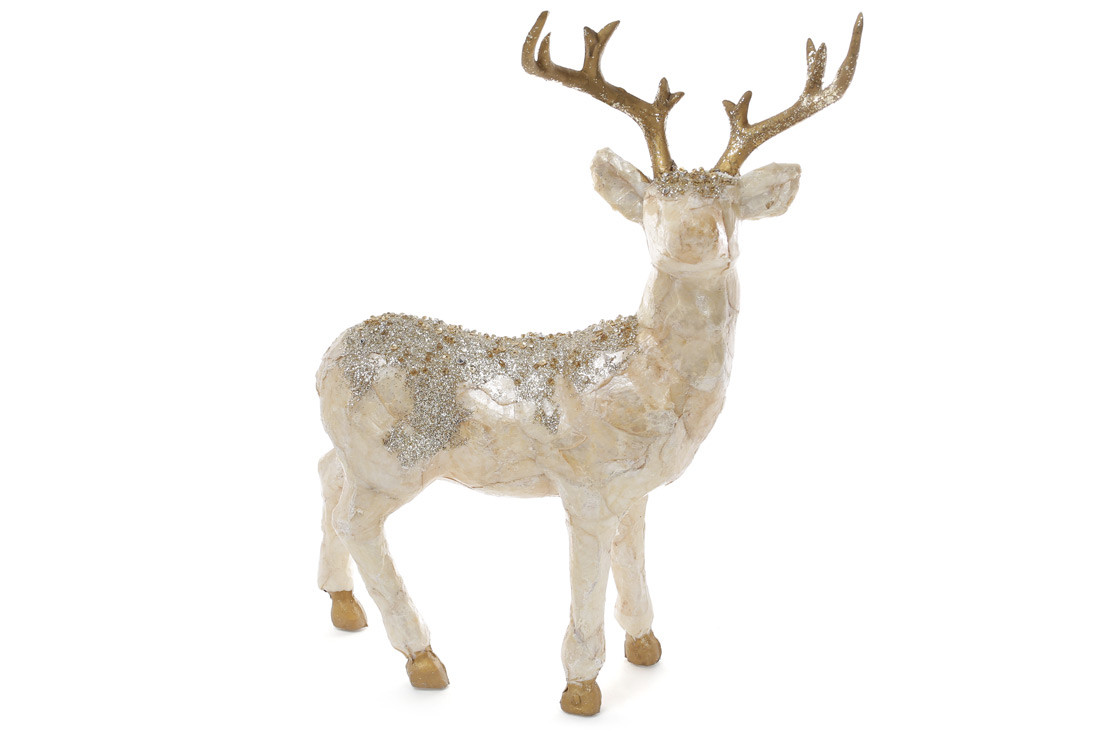 Декоративна фігура під ялинку Олень із декором із блискіток і бісеру, 40 см, колір-шампань, пінопласт, 6 шт. (789-133)