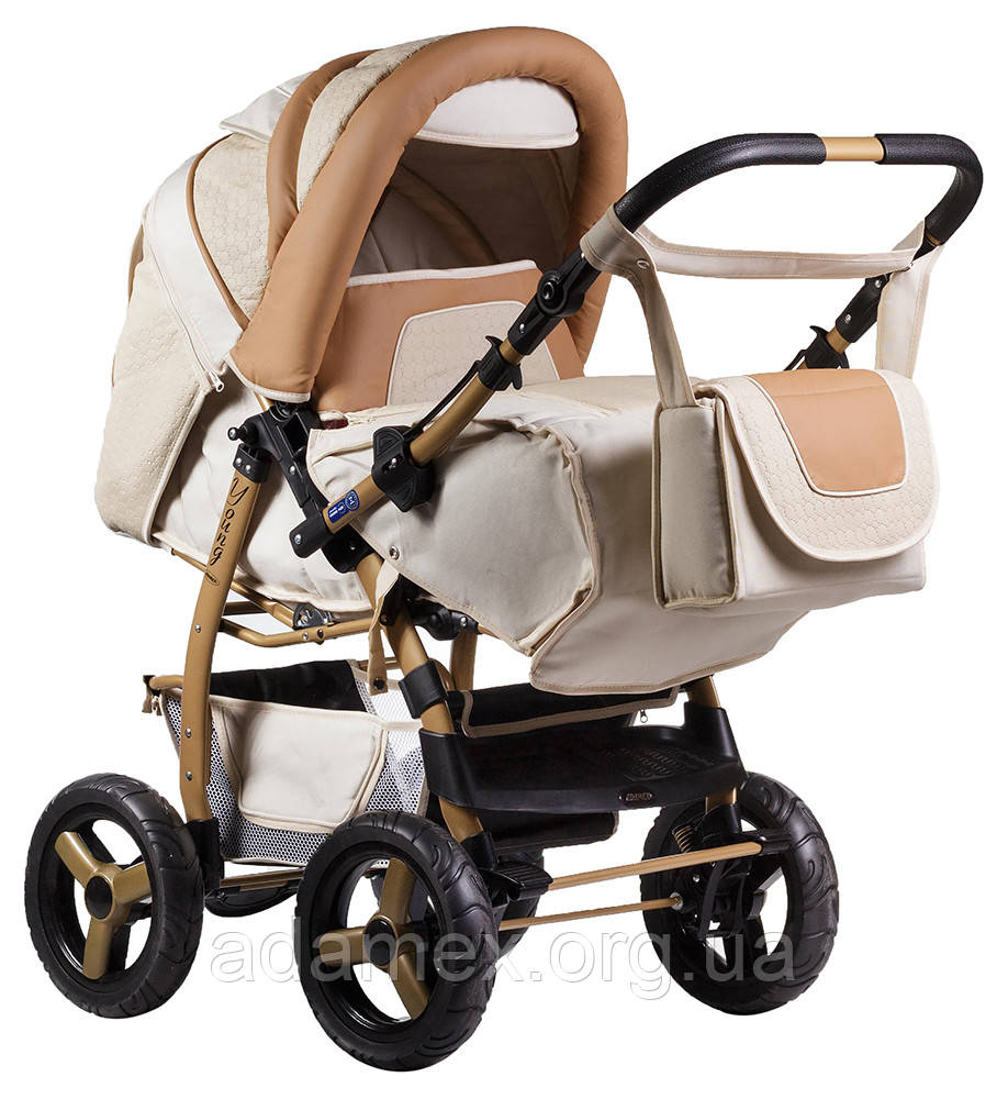 Коляска Adamex Young карамельна-бежева шкіра вичавлені кола