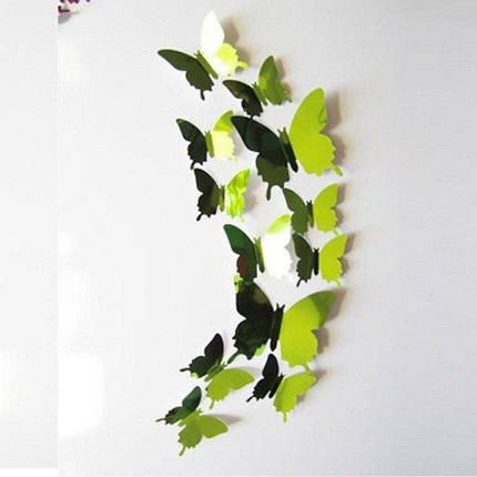 Объемные 3D бабочки для декора зеленые зеркальные (на скотче), фото 1