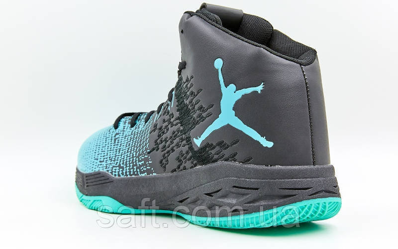 Обувь для баскетбола мужская Jordan (41-45) (PU, черный-бирюза) - фото 6 - id-p801073481