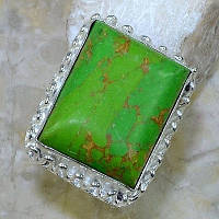 Срібне кільце з зеленою бірюзою; Розмір: 18