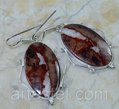 Срібні сережки з пейзажною яшмою, фото 1