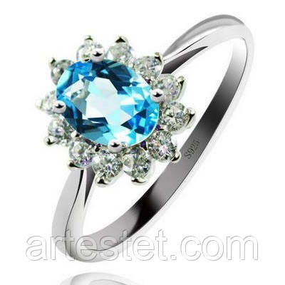 Срібне кільце з топазом 17p SWISS, фото 1