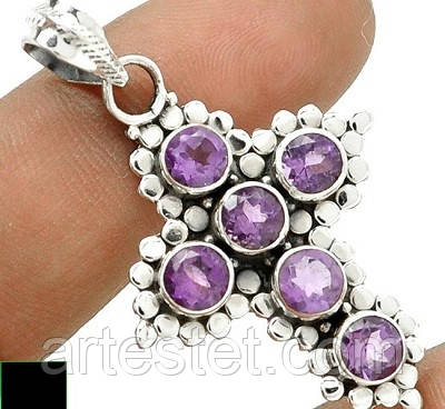 Срібний кулон з аметистами, фото 1
