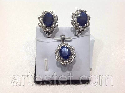 Срібний набір із природними сапфірами, фото 1