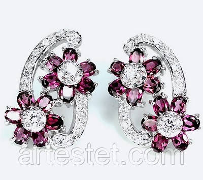 Срібні сережки з родоліт гранатом, фото 1