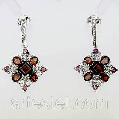 Срібні сережки з гранатом, фото 1