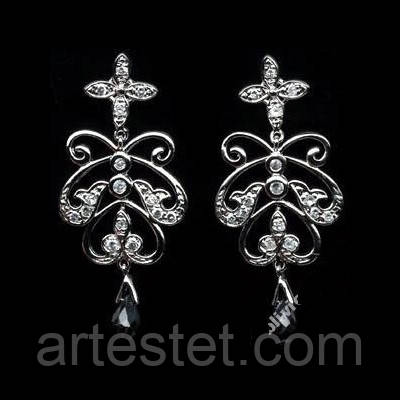 Срібні сережки з чорною шпінелью, фото 1