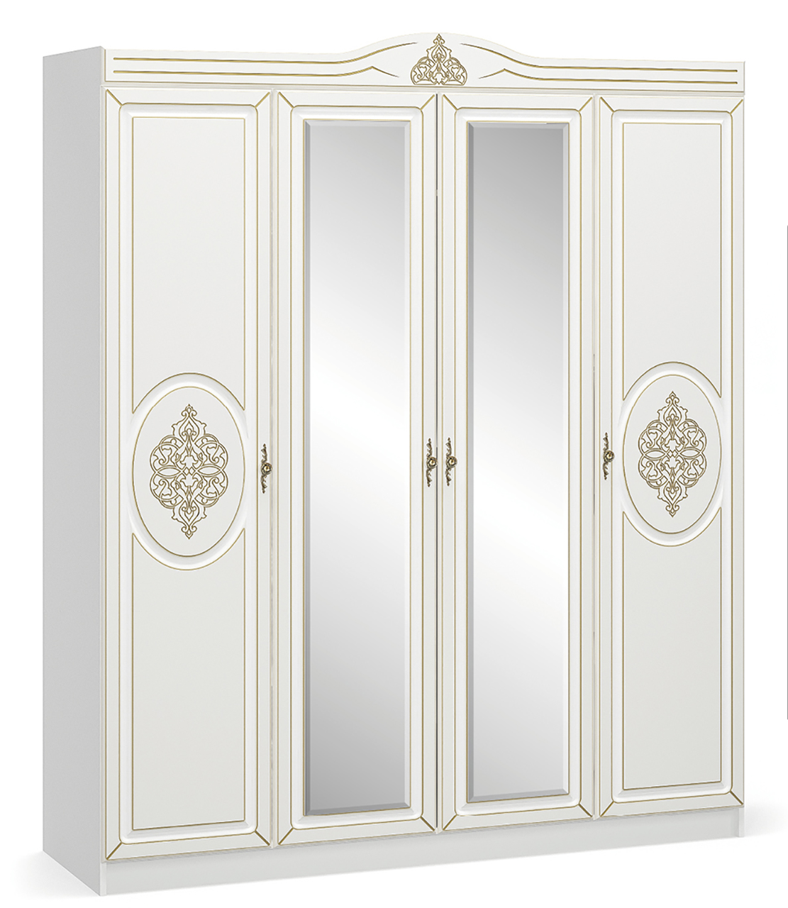 Платтяна розпашна біла чотирьохдверна шафа 4Д класика з дзеркалом для одягу в спальню Мілан Мебель Сервіс