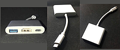 03-02-261. Адаптер USB type C → (гніздо type C + гніздо HDMI + гніздо USB 3.0 (А)), зі шнуром 20см