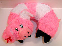 Декоративна хутряна подушка-рогалик для шиї Свинка
