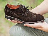 Туфлі броги чоловічі коричневі натуральна замша, фото 2