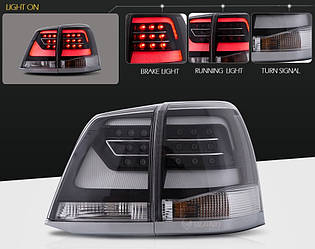Ліхтарі Toyota Land Cruiser 200 тюнінг Led оптика стиль 2016+ (чорні)