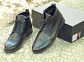 Туфлі броги високі чоловічі чорна шкіра, фото 3