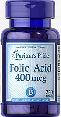 Puritan's Pride Folic Acid 400 mcg, Фолієва кислота (250 таб.)