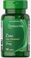 Puritan's Pride Zinc 25 mg, Цинк глюконат (100 таб.)